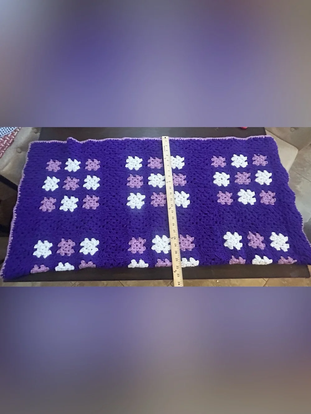 Granny Square Afghan Blanket Handmade Lavender Purple Yarn 44” X 44”